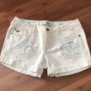 Hollister Off-white Distressed Denim Shorts